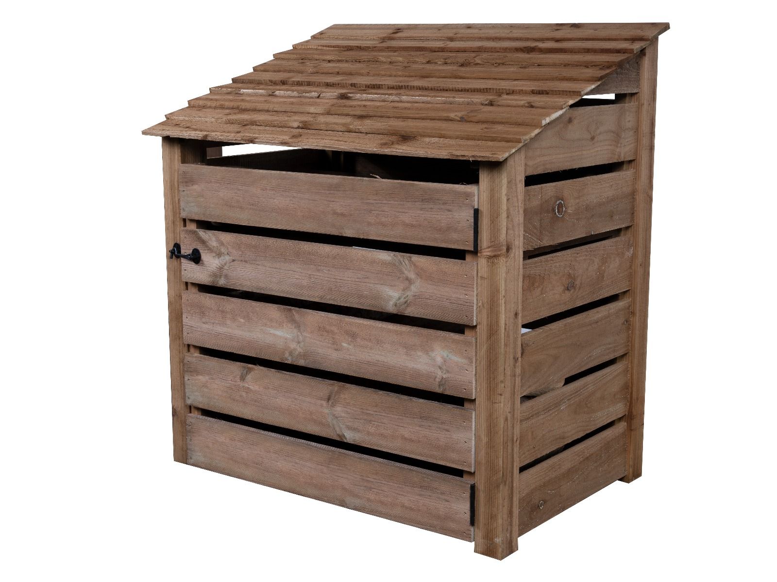 Slatted Wooden Log Store with Door and Shelf W-119cm, H-126cm or 180cm, D-88cm - Brown Finish