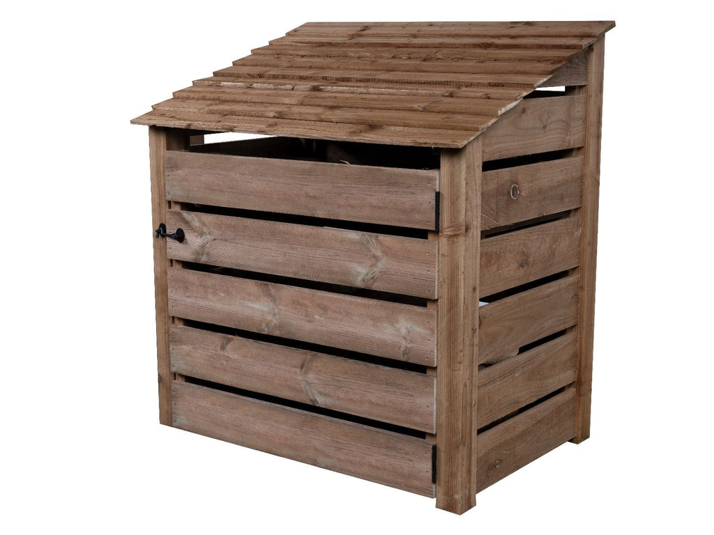 Slatted Wooden Log Store with Door W-119cm, H-126cm or 180cm, D-88cm - Brown Finish