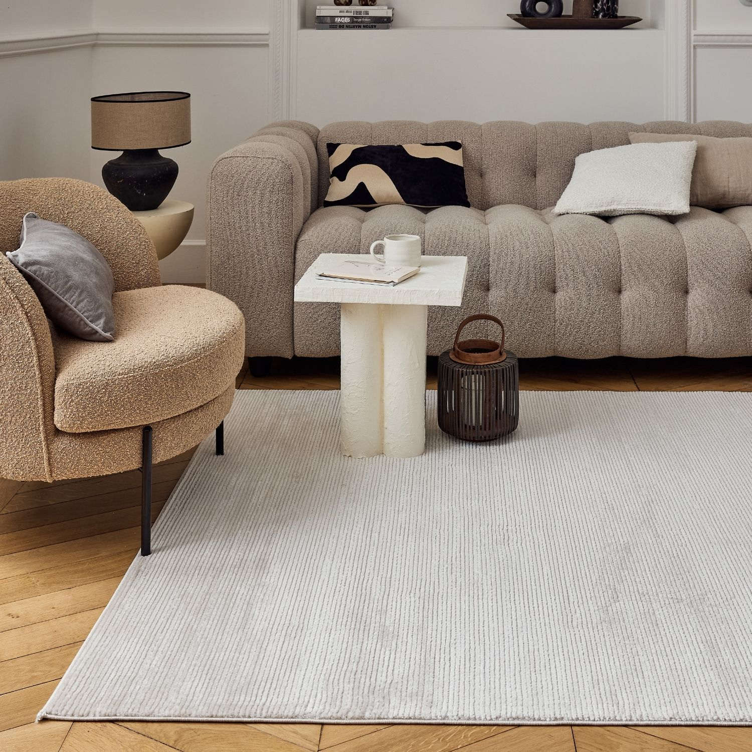 Carmel Beige-Cream Striped Rug | 6020