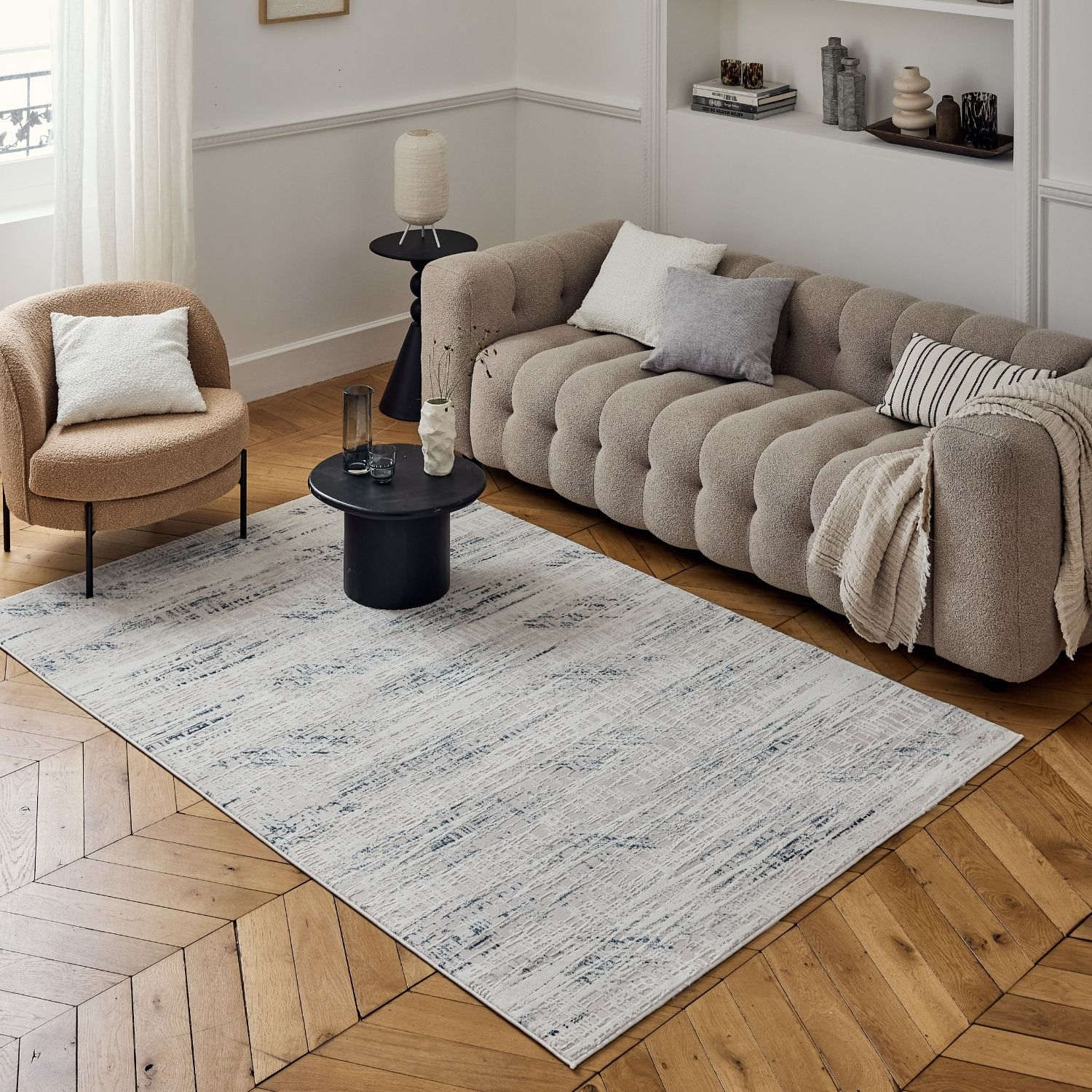 Carmel Cream-Blue Abstract Rug | 6030