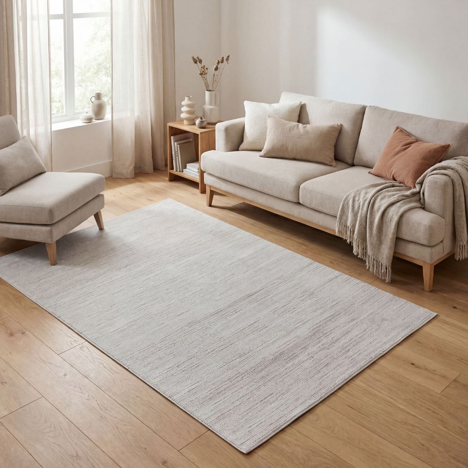 Carmel Cream-Beige Striped Rug | 6010