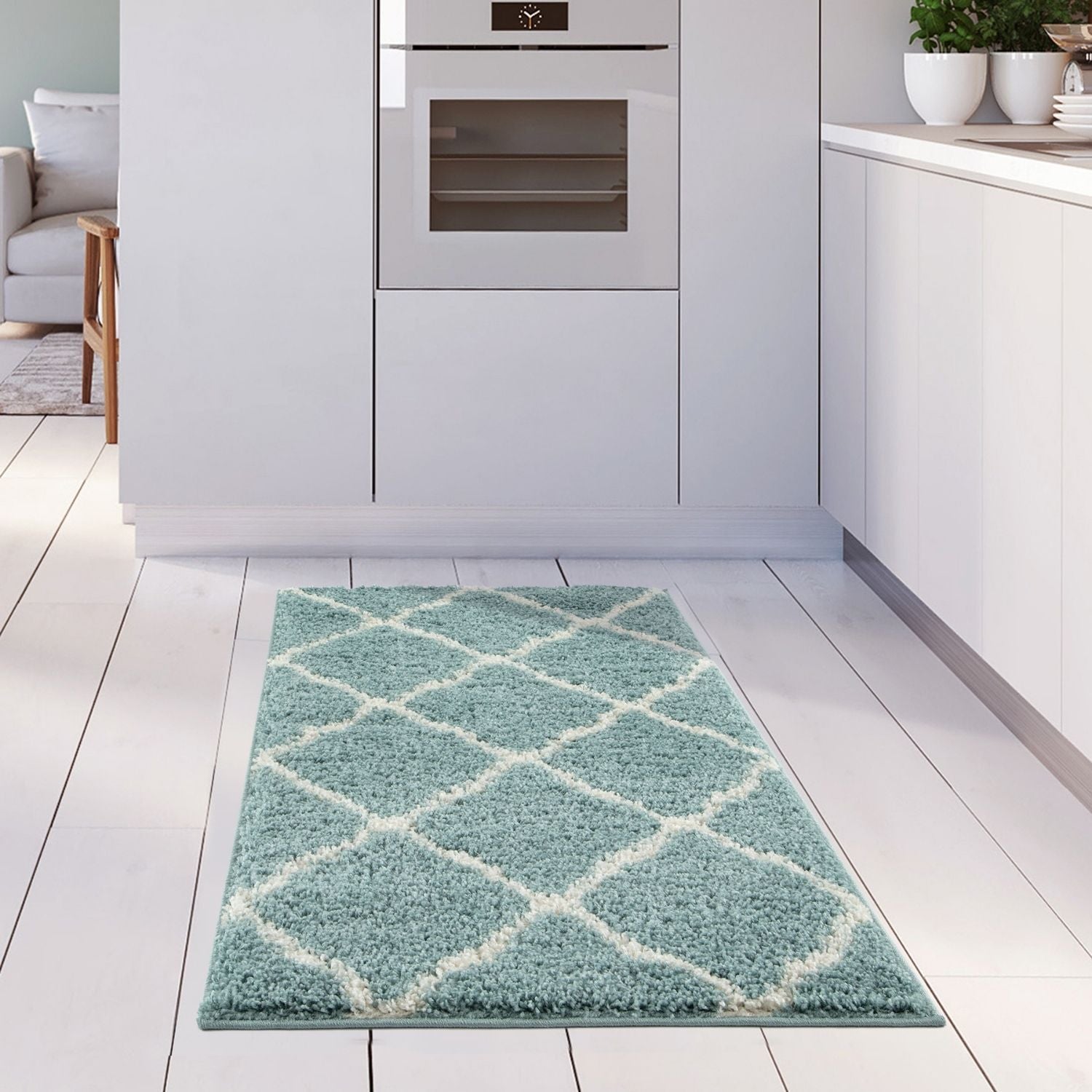 Moroccan Duck Egg Blue Shaggy Rug | 750