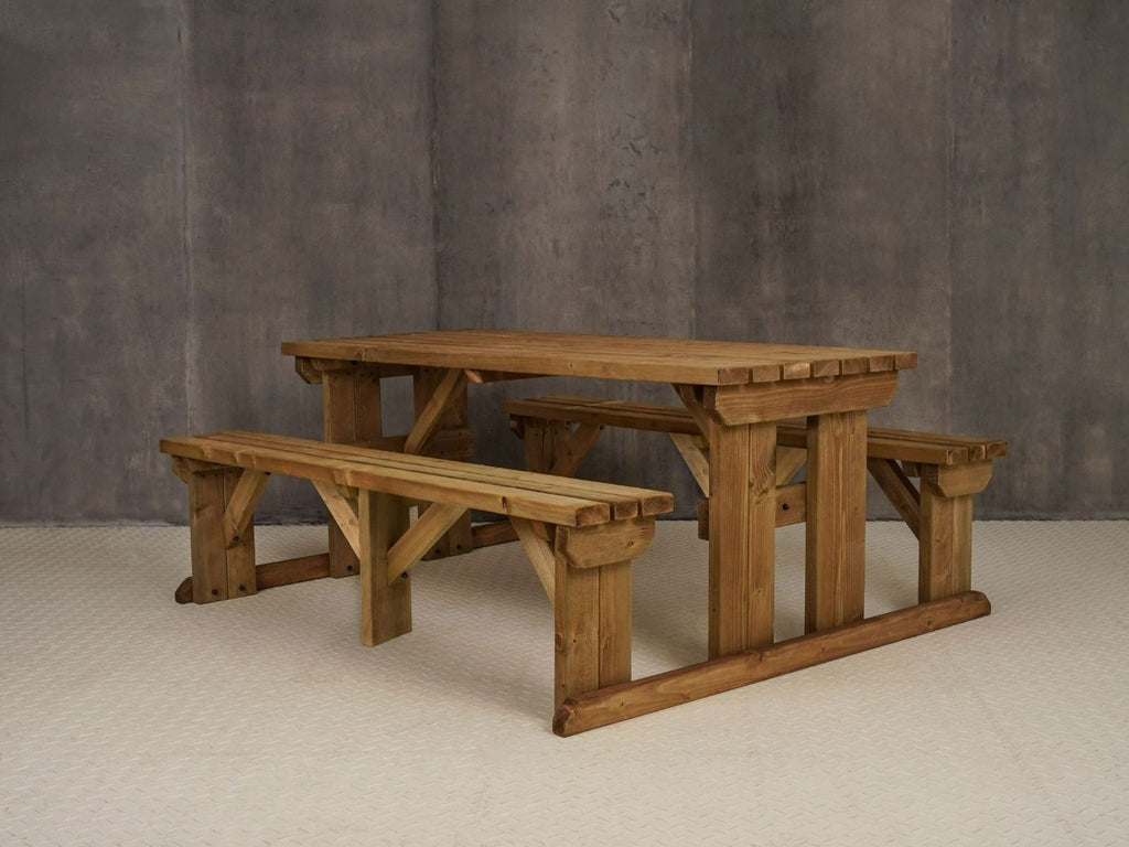 Abies Picnic Table Benches Set - Rustic Finish