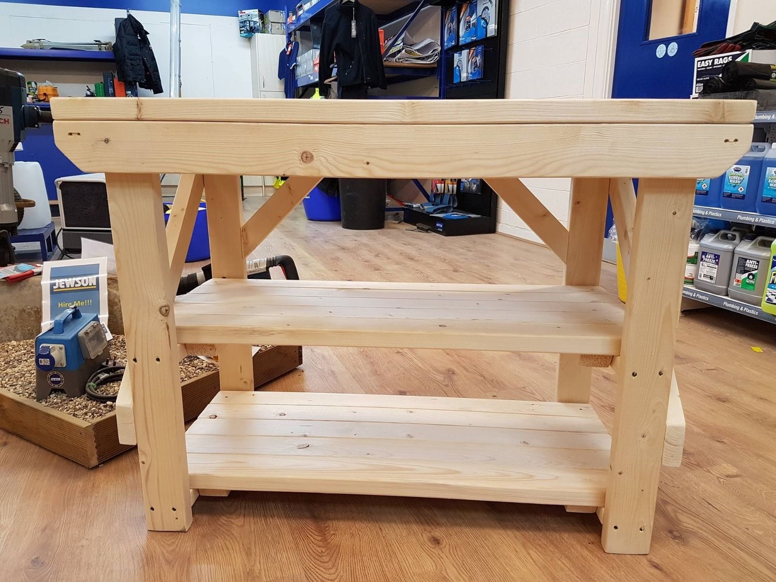 Acorn Wooden Workbench With Double Shelf