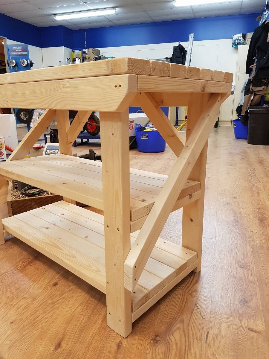 Acorn Wooden Workbench With Double Shelf