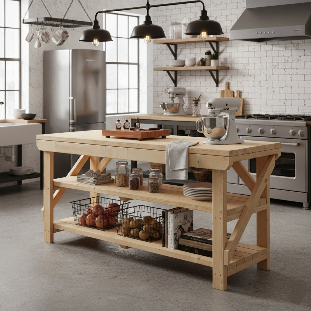 Acorn Wooden Workbench With Double Shelf