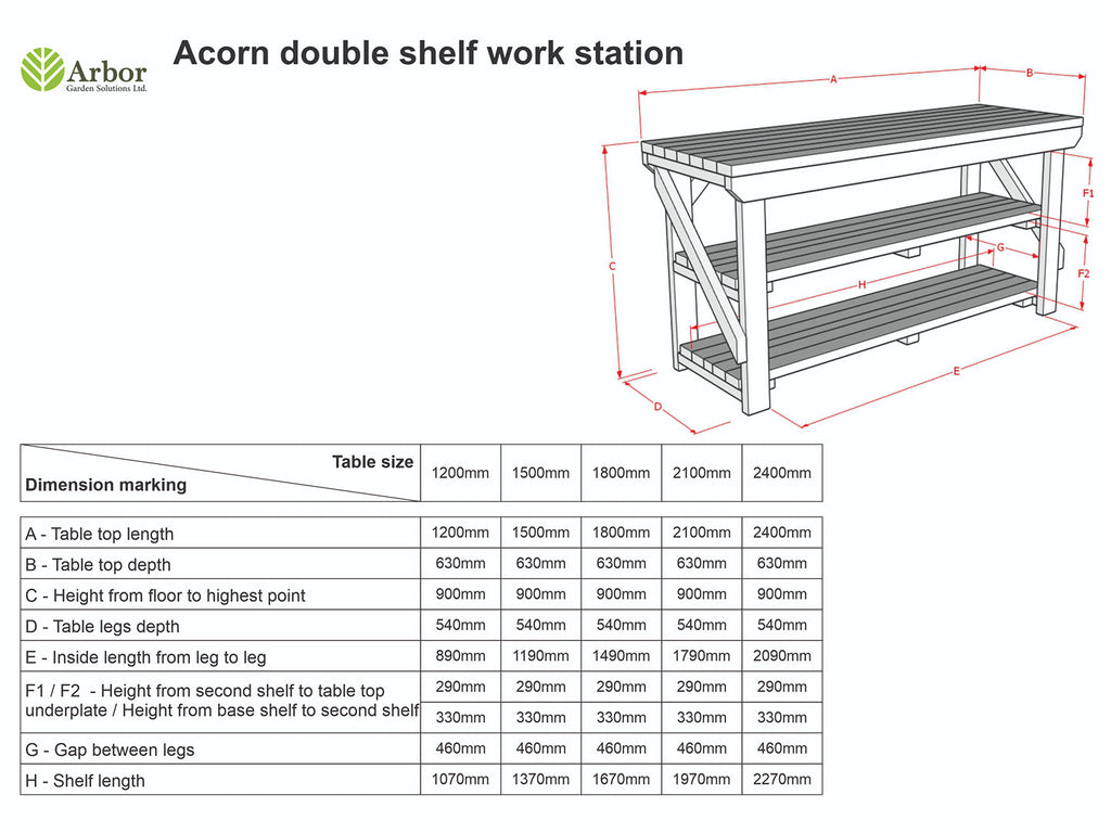 Acorn Wooden Workbench With Double Shelf
