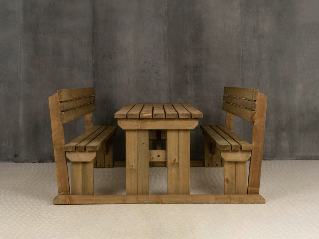 Alders Picnic Table Benches Set With Backrest - Rustic Finish