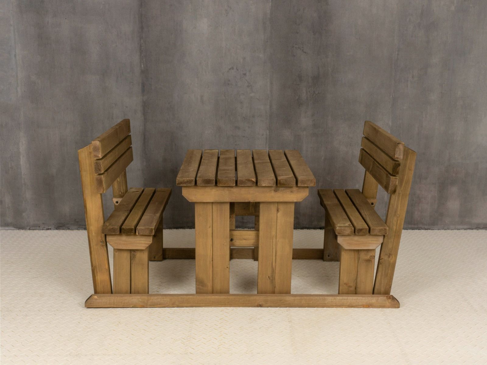 Alders Picnic Table Benches Set With Backrest - Rustic Finish
