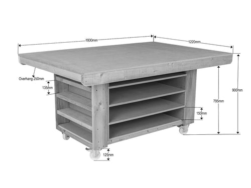 Art/craft table, project workbench with storage V.1.