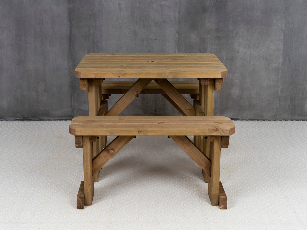 Aspen Rounded Picnic Table and Benches Set - Rustic Finish