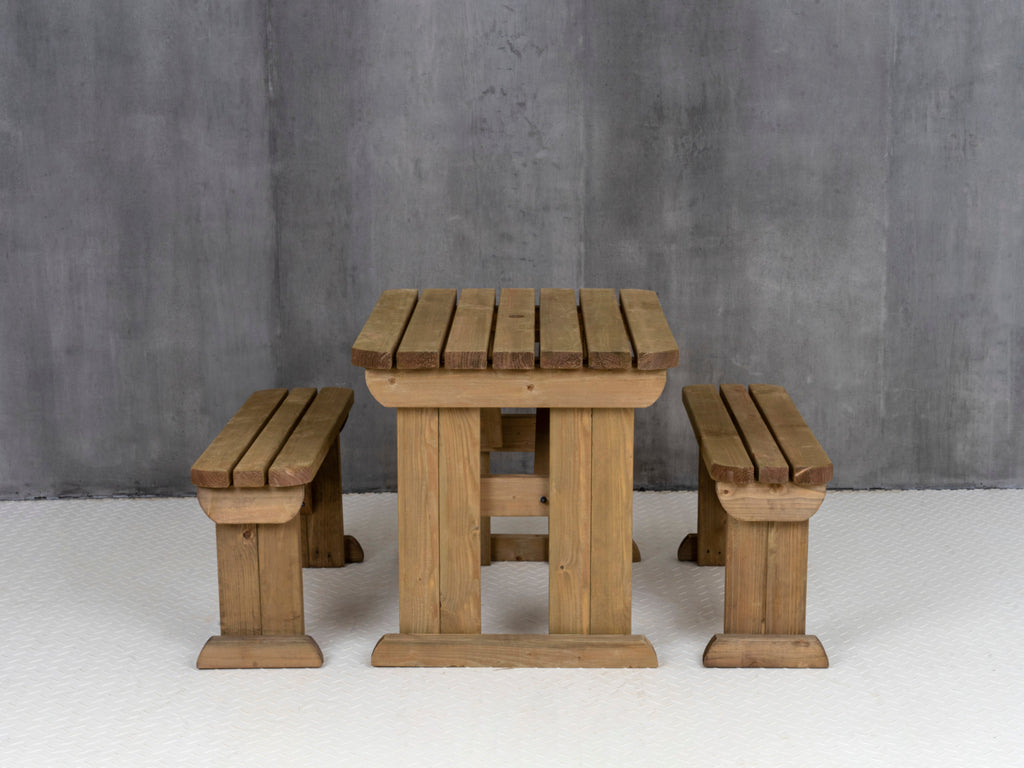 Aspen Rounded Picnic Table and Benches Set - Rustic Finish