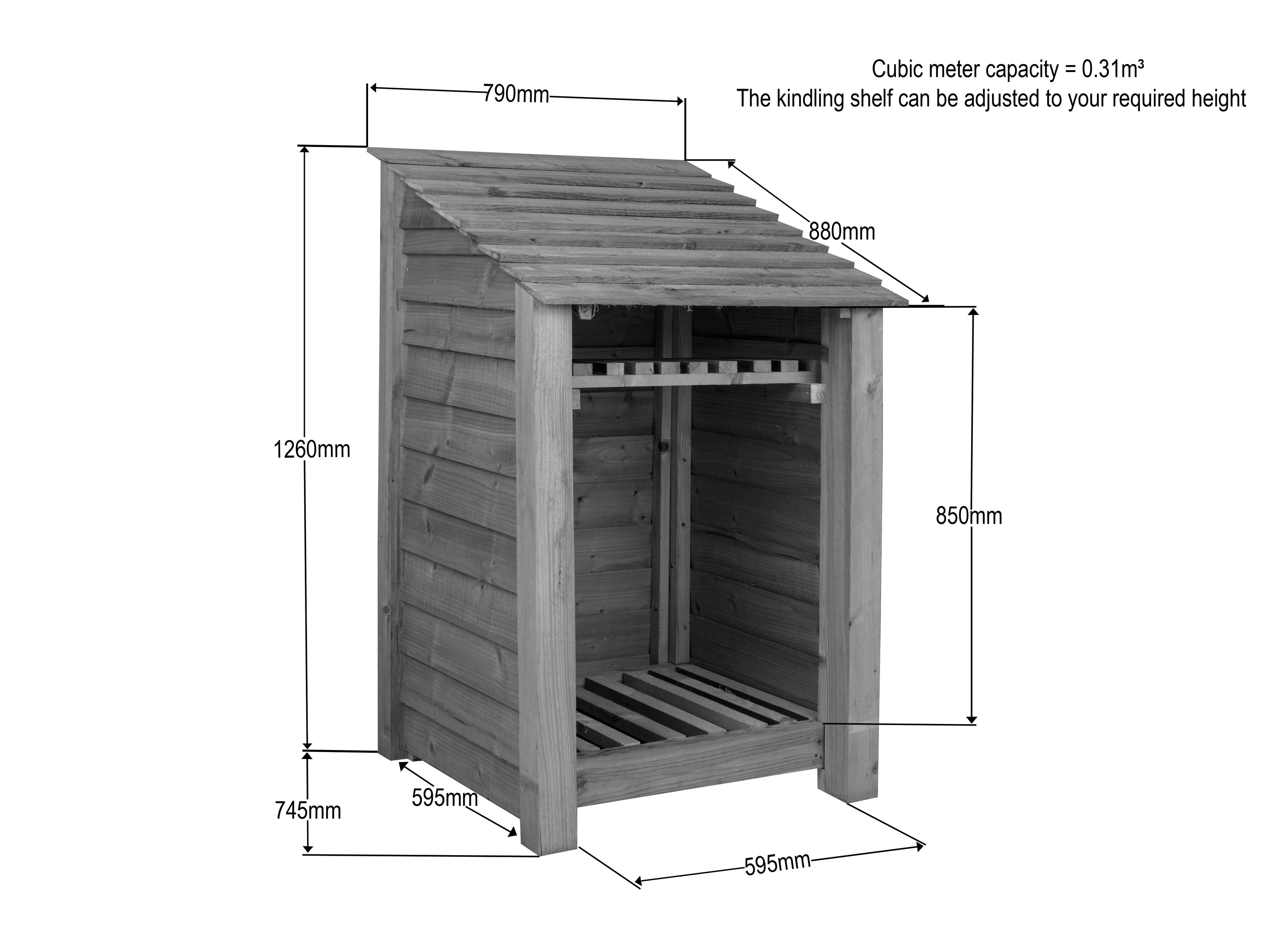 Wooden Premium Tongue/Groove Log Store with Shelf (W-79cm, H-126cm or H-180cm, D-88cm)