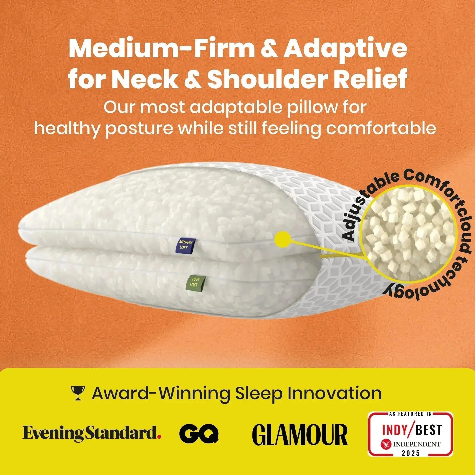 Brightr® Luna Adjustable Memory Foam pillow for neck & shoulder pains