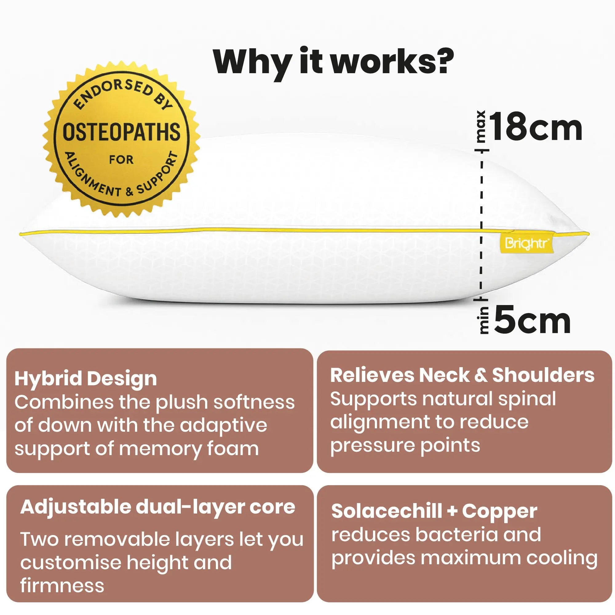 Brightr® Stella Hybrid Adjustable Pillow