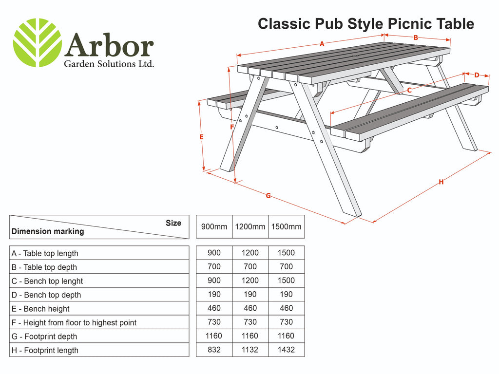 Classic Pub Style Picnic Bench and Table - Rustic Finish