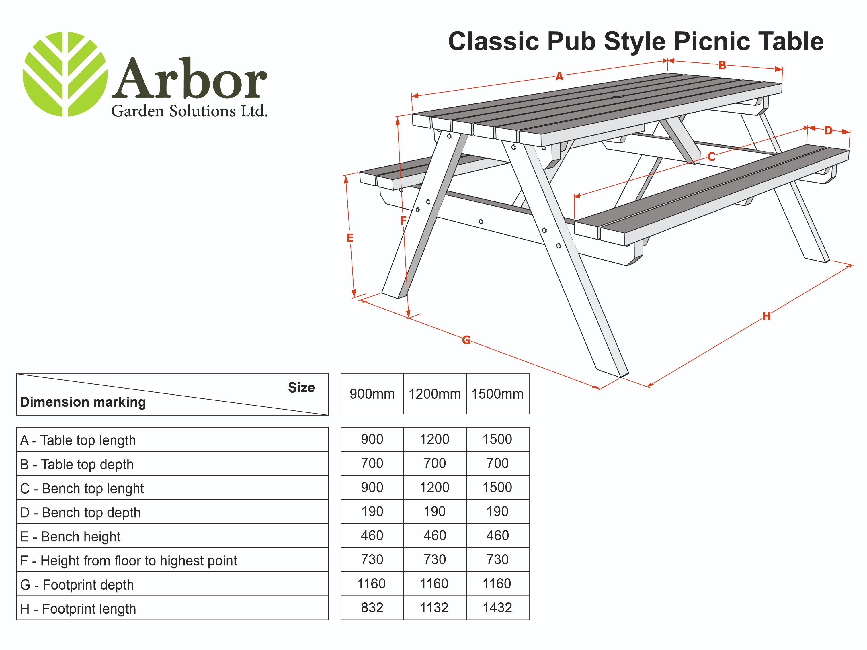 Classic Pub Style Picnic Bench and Table - Rustic Finish