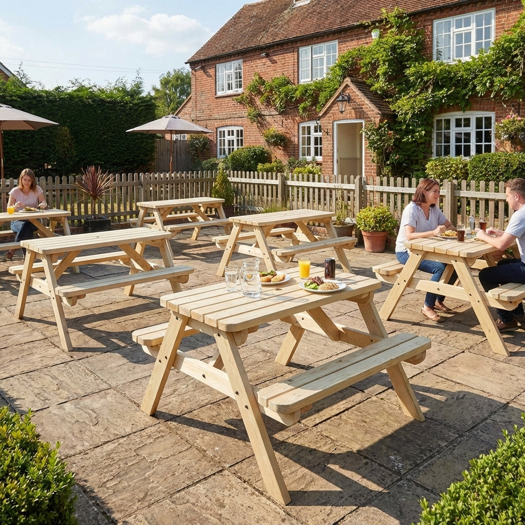 Classic Rounded Pub Style Picnic Bench and Table