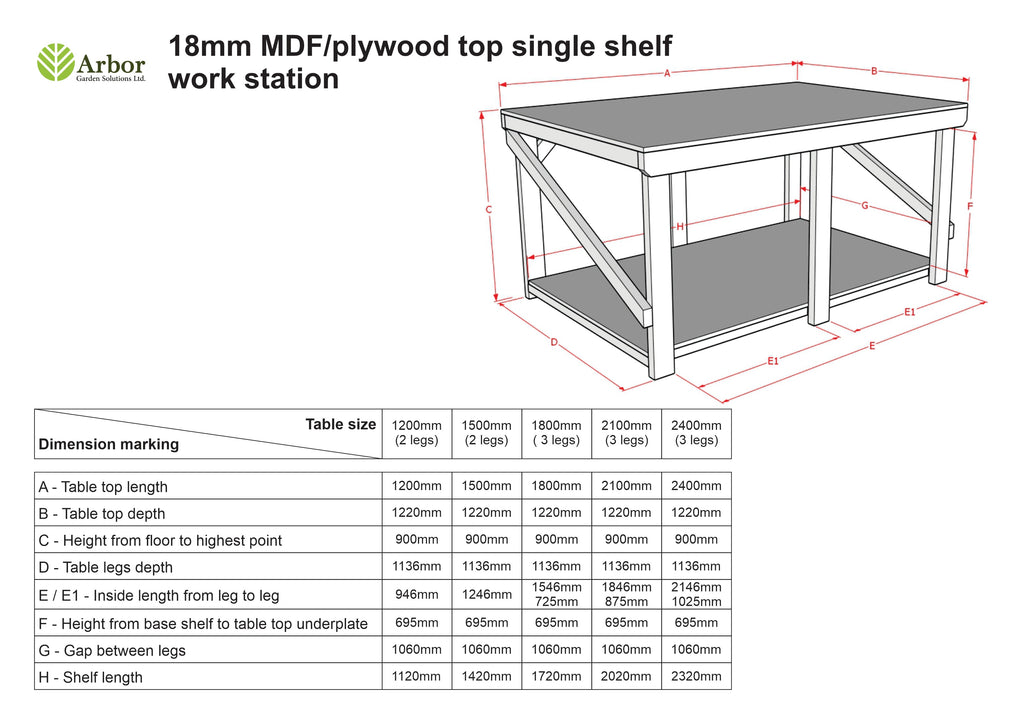 Wooden Workbench Eucalyptus Hardwood Top Depth-4ft