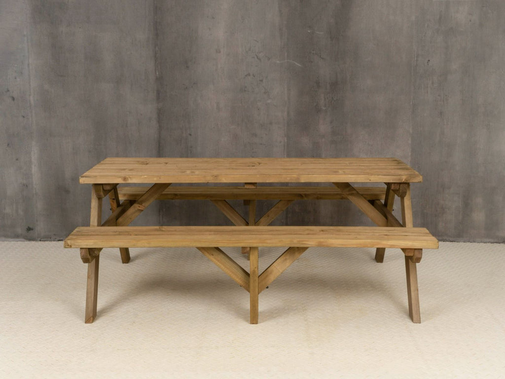 Fortem Rounded Pub Style Picnic Table Benches Set - Rustic Finish
