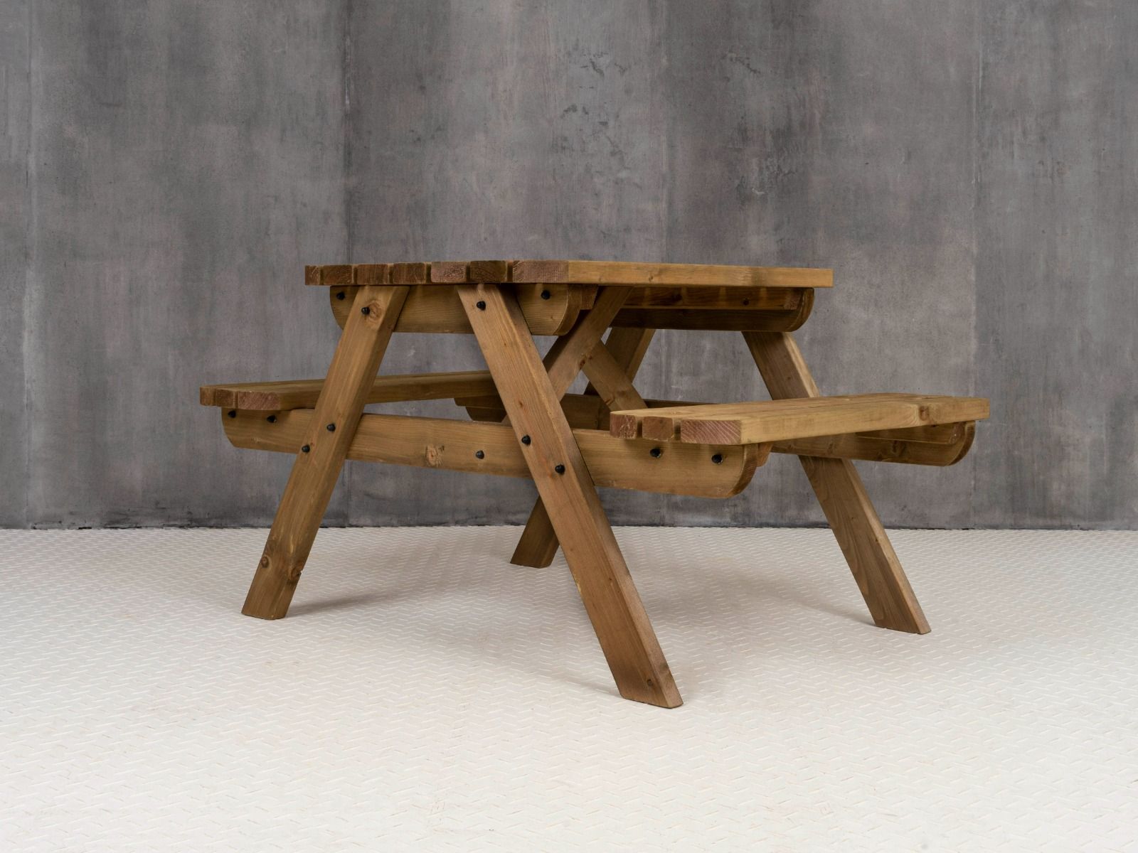 Fortem Rounded Pub Style Picnic Table Benches Set - Rustic Finish