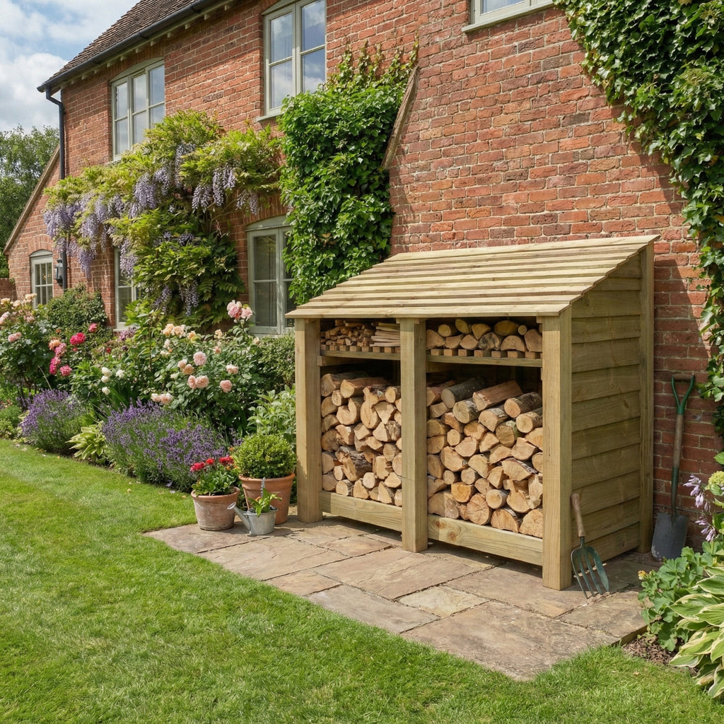 Wooden Log Store with Shelf W-146cm, H-126cm or 180cm, D-88cm