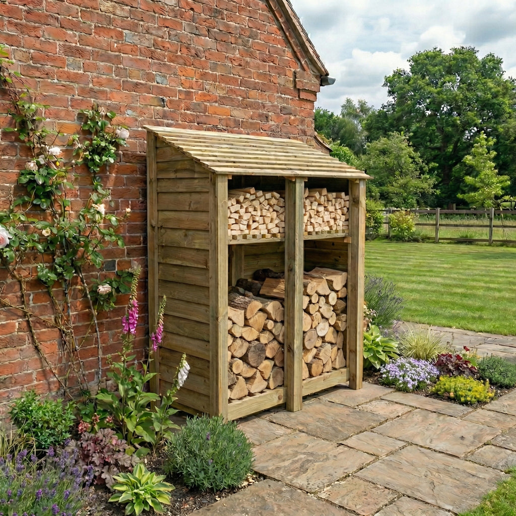 Wooden Log Store with Shelf W-146cm, H-126cm or 180cm, D-88cm