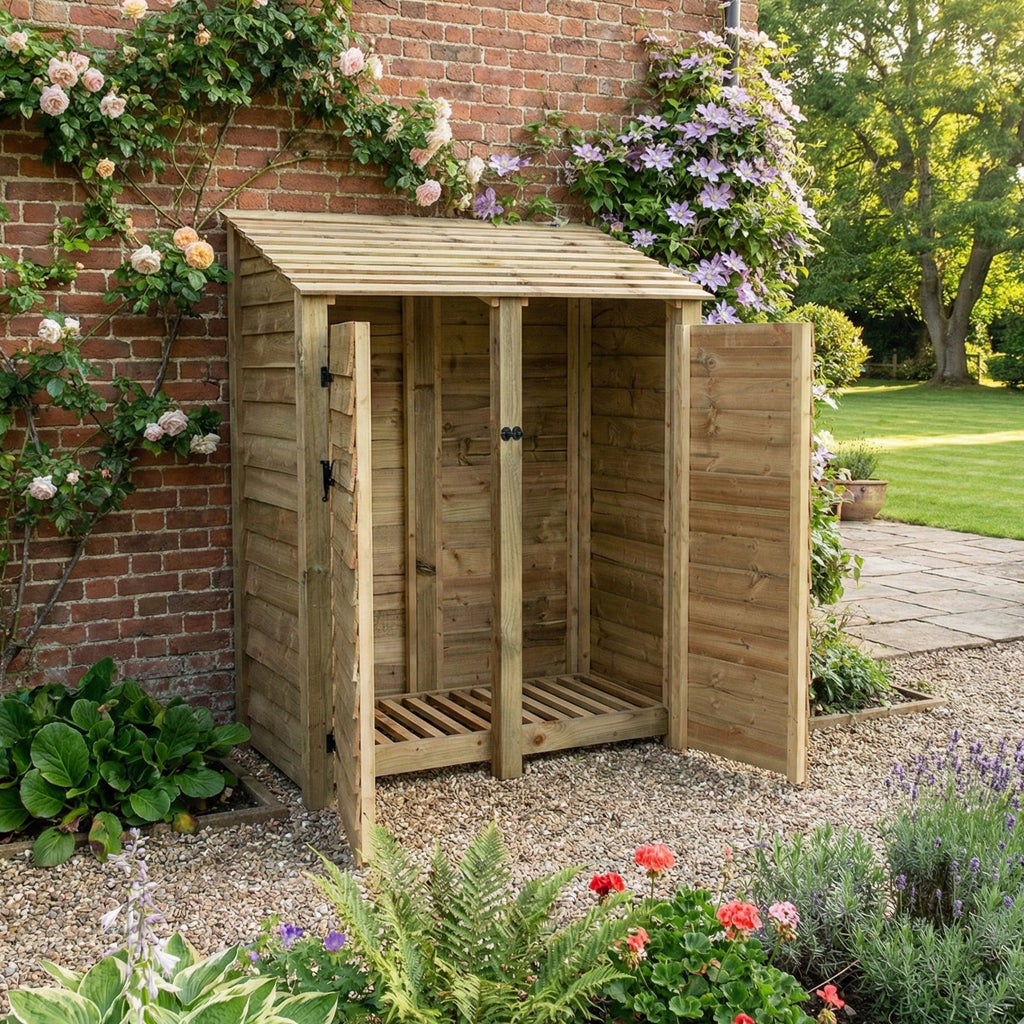 Wooden Log Store with Door W-146cm, H-126cm or 180cm, D-88cm