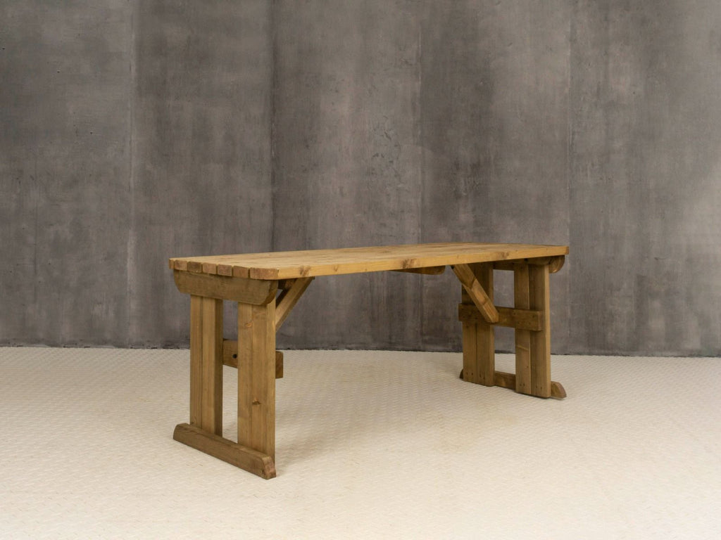 Hollies Rounded Wooden Garden Table, Outdoor Picnic Dining Desk - Rustic Finish