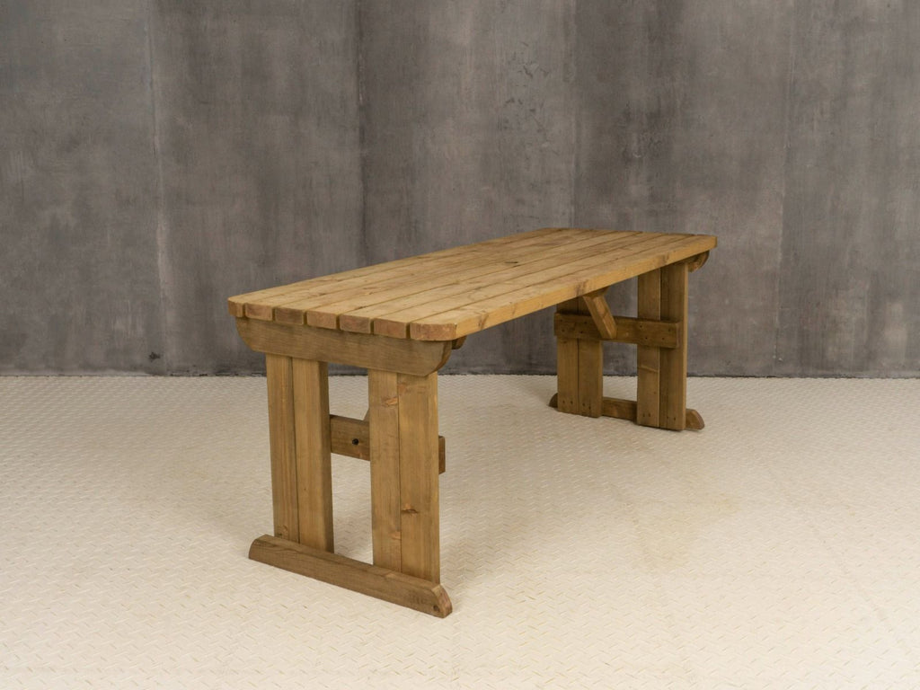 Hollies Rounded Wooden Garden Table, Outdoor Picnic Dining Desk - Rustic Finish