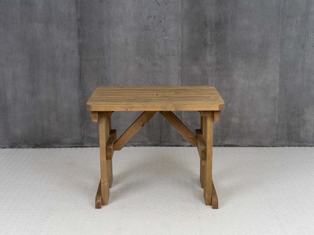 Hollies Rounded Wooden Garden Table, Outdoor Picnic Dining Desk - Rustic Finish