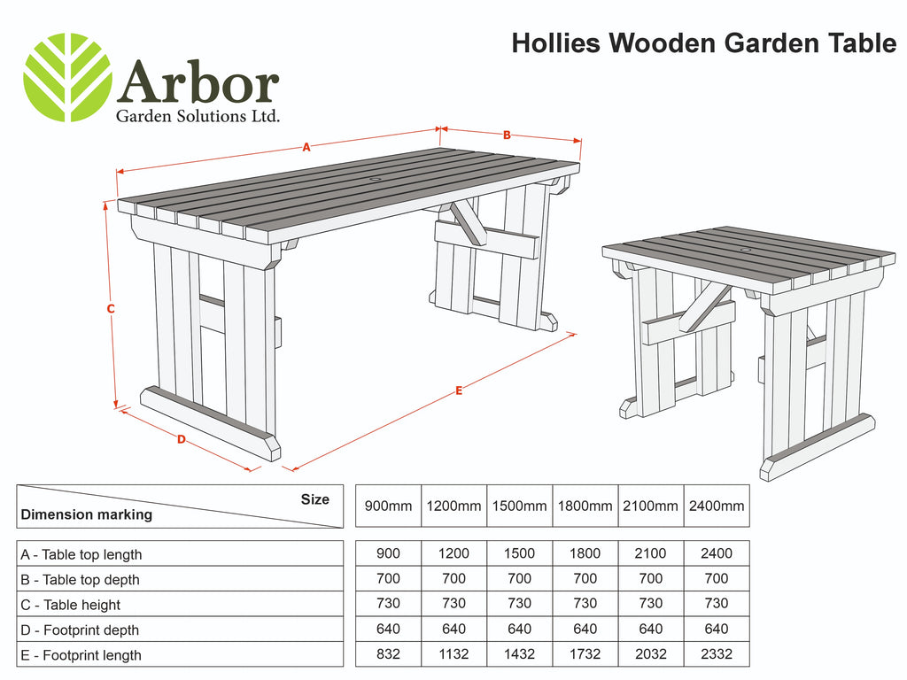 Hollies Rounded Wooden Garden Table, Outdoor Picnic Dining Desk