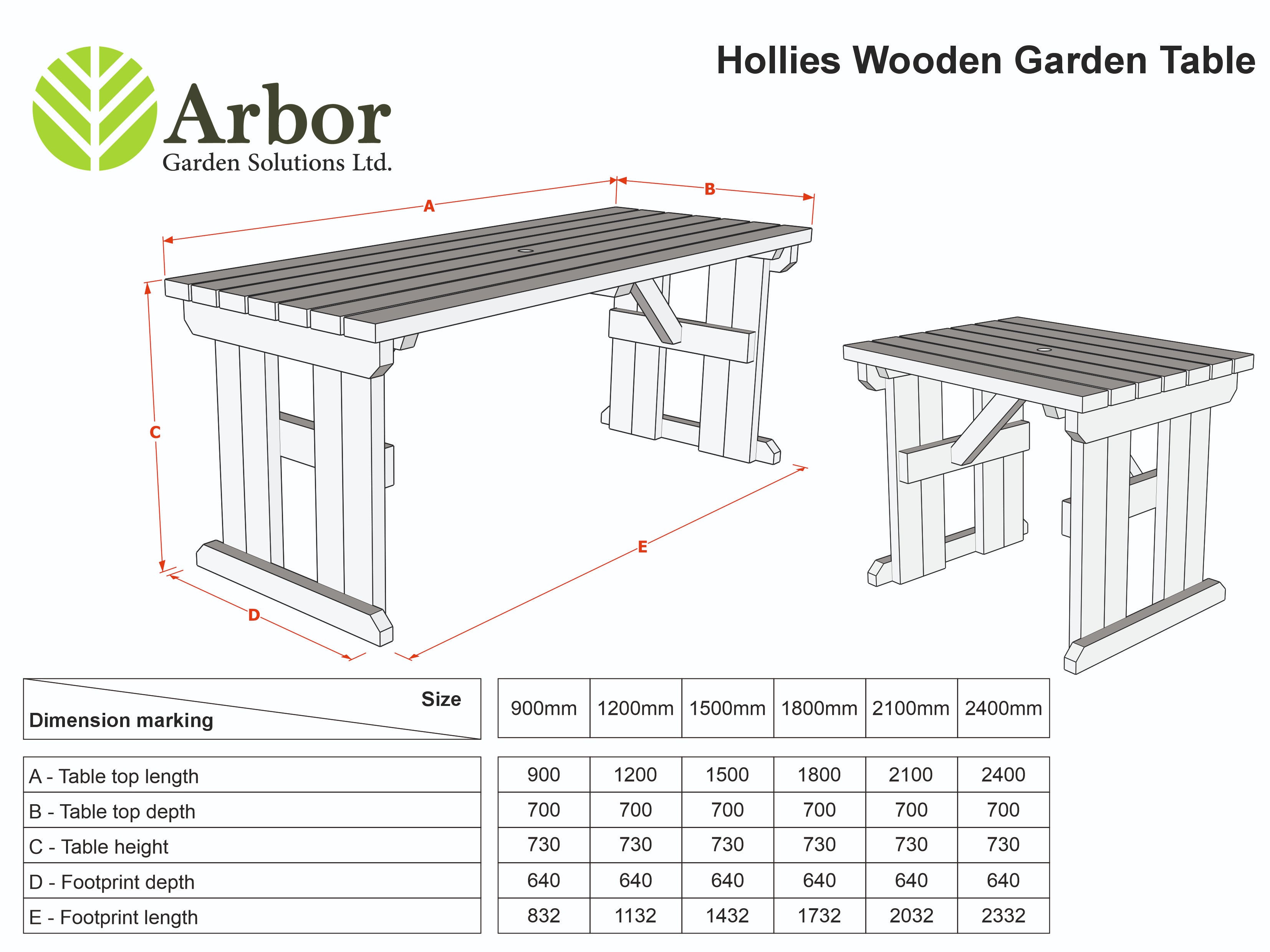 Hollies Rounded Wooden Garden Table, Outdoor Picnic Dining Desk