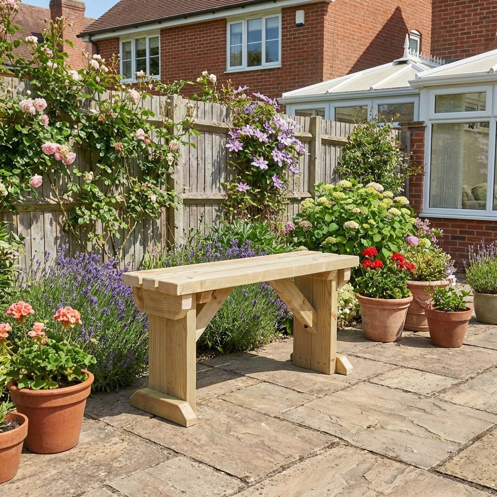 Hollies Wooden Garden Bench, Outdoor Fence Seat