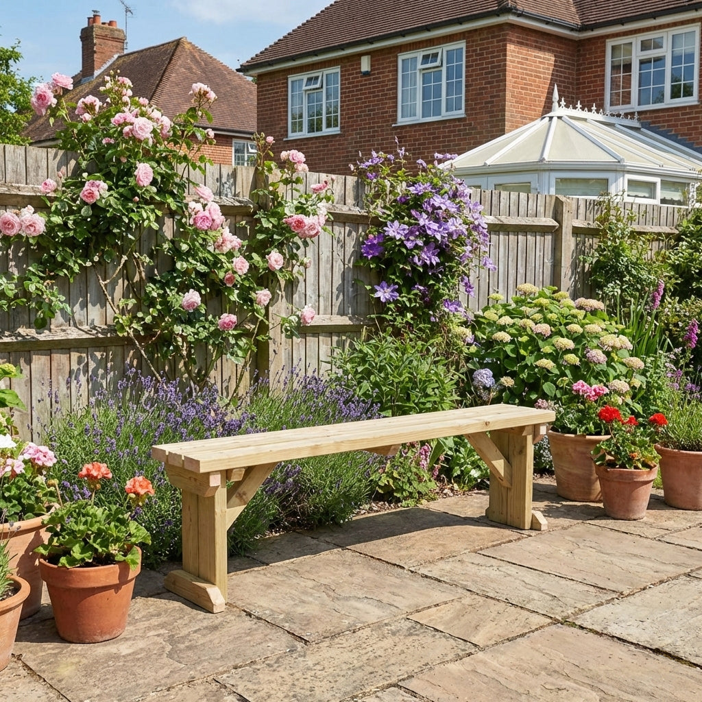 Hollies Wooden Garden Bench, Outdoor Fence Seat