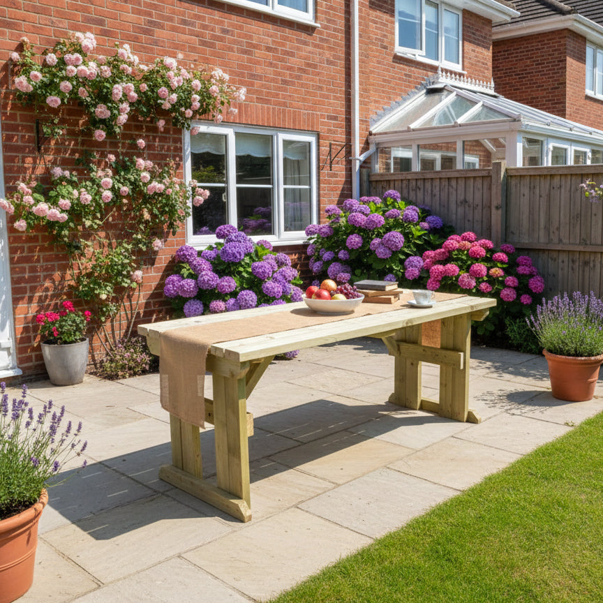 Hollies Wooden Garden Table, Outdoor Picnic Dining Desk