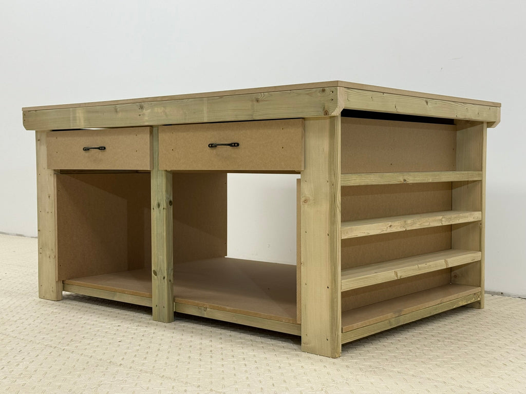 Wooden Workbench MDF Top with Extra shelving and Drawers Depth-4ft