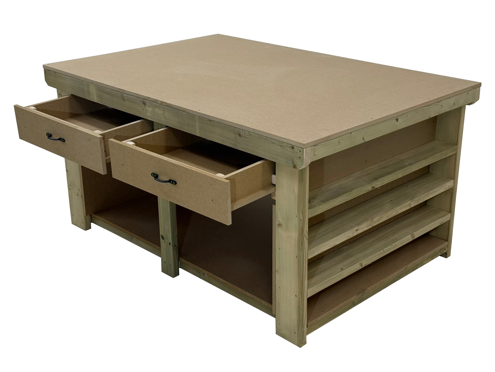 Wooden Workbench MDF Top with Extra shelving and Drawers Depth-3ft