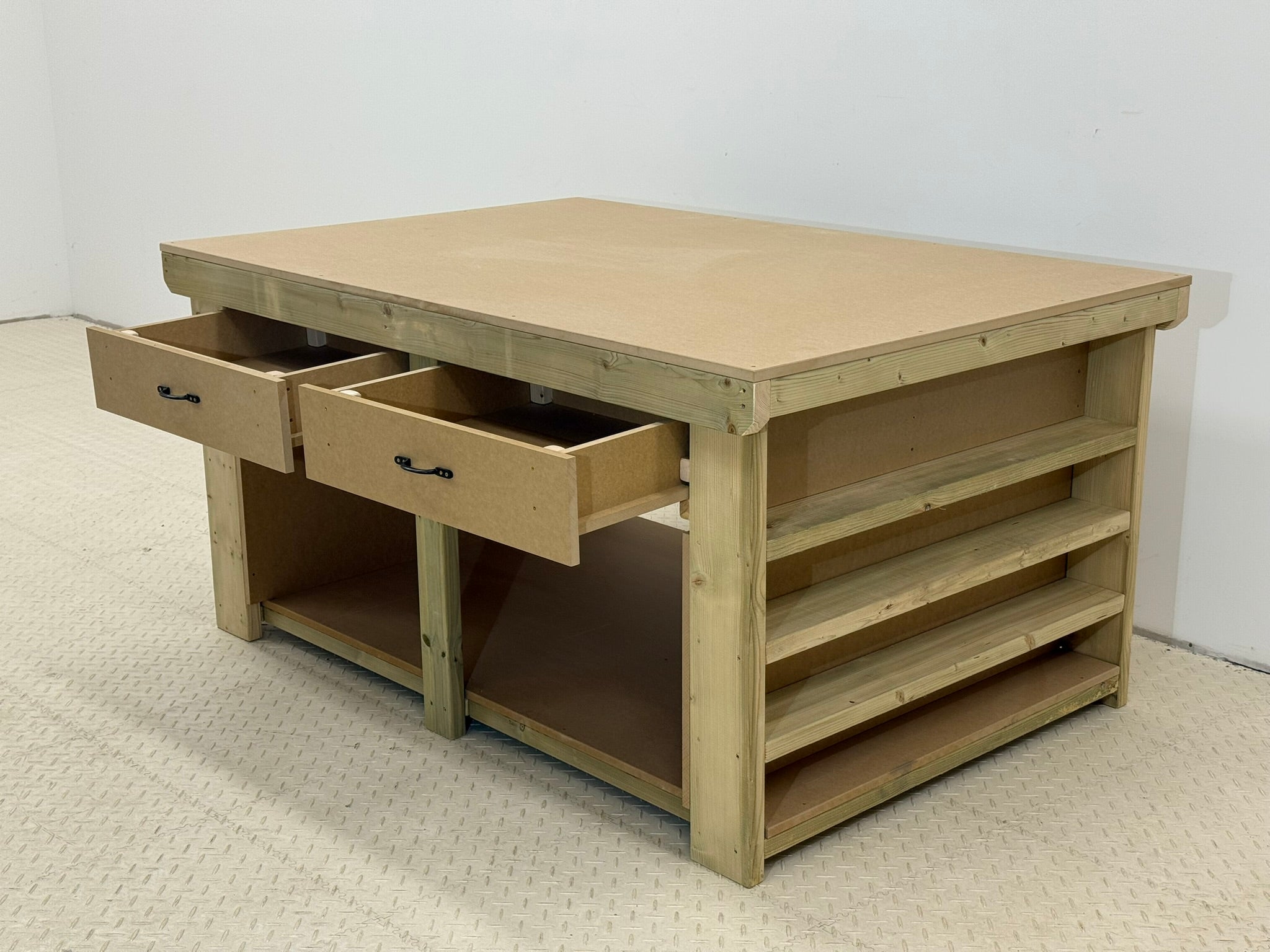 Wooden Workbench MDF Top with Extra shelving and Drawers Depth-3ft