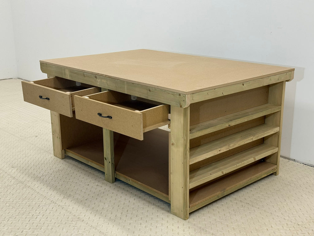 Wooden Workbench MDF Top with Extra shelving and Drawers Depth-4ft