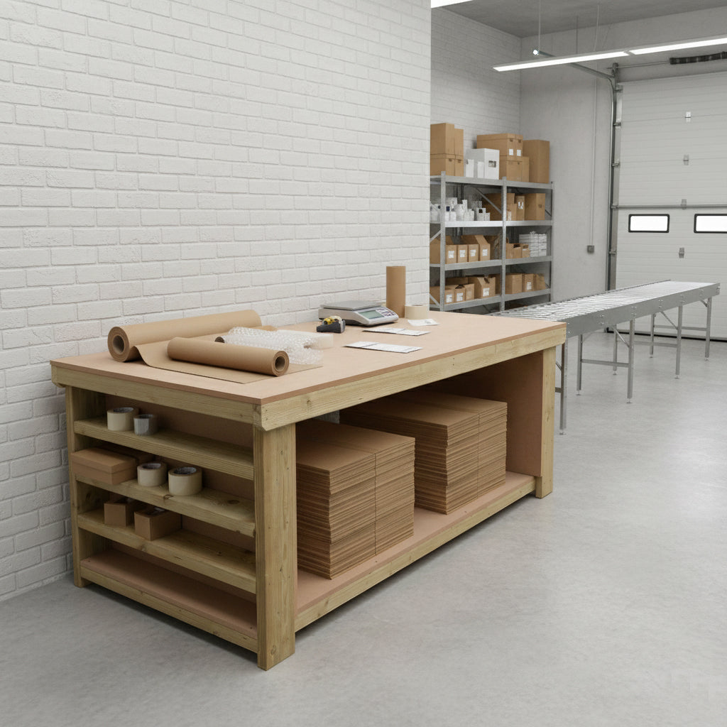 Wooden Workbench MDF Top with Extra shelving Depth-4ft