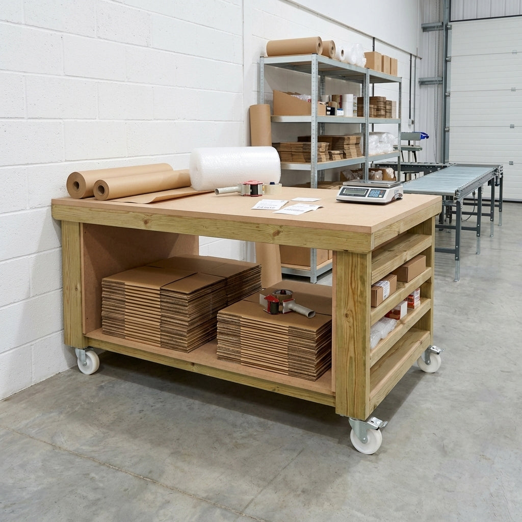 Wooden Workbench MDF Top with Extra shelving Depth-3ft