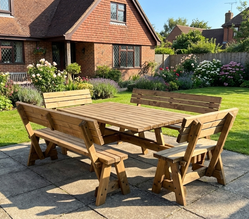 Meridian Square Picnic Table and Benches Set With Backrest
