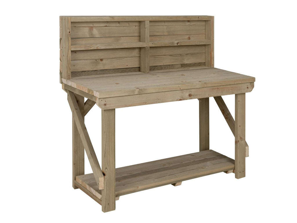 Indoor/outdoor workbench, pressure treated bench with back panel