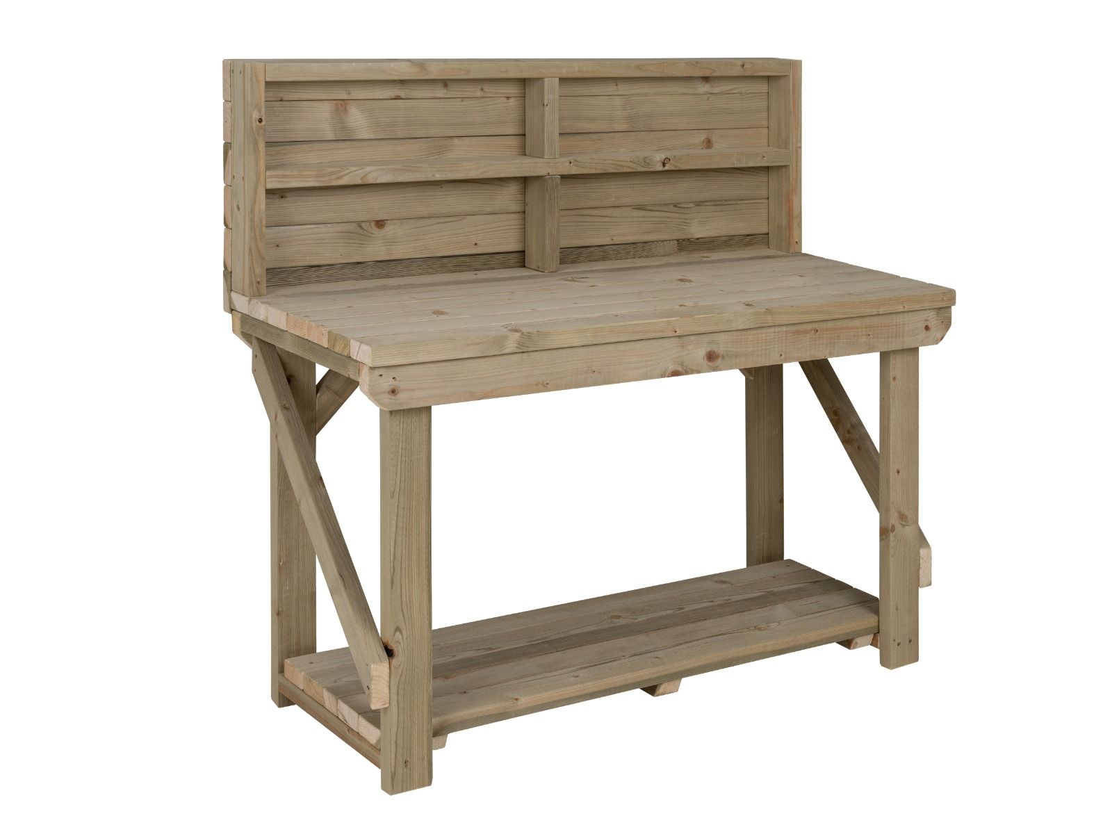 Indoor/outdoor workbench, pressure treated bench with back panel