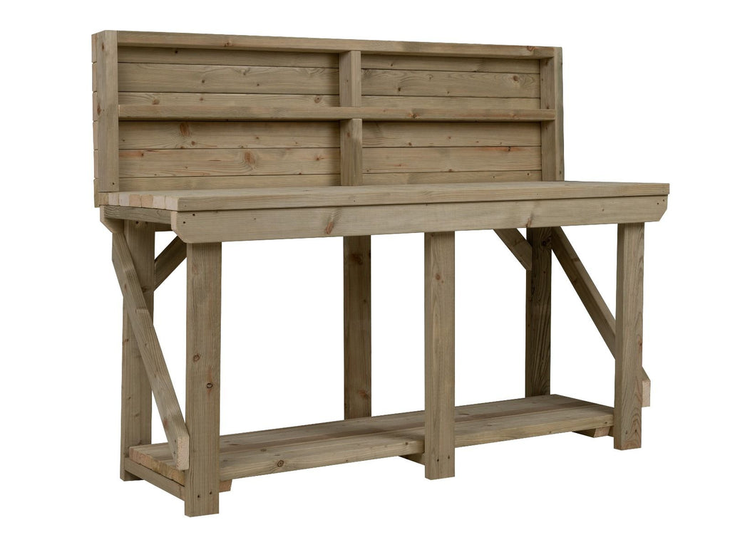Indoor/outdoor workbench, pressure treated bench with back panel