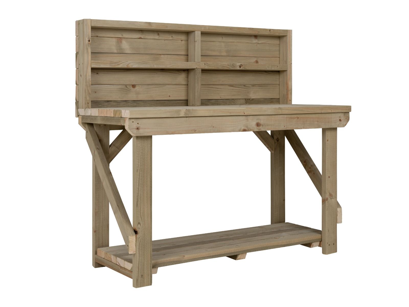 Indoor/outdoor workbench, pressure treated bench with back panel