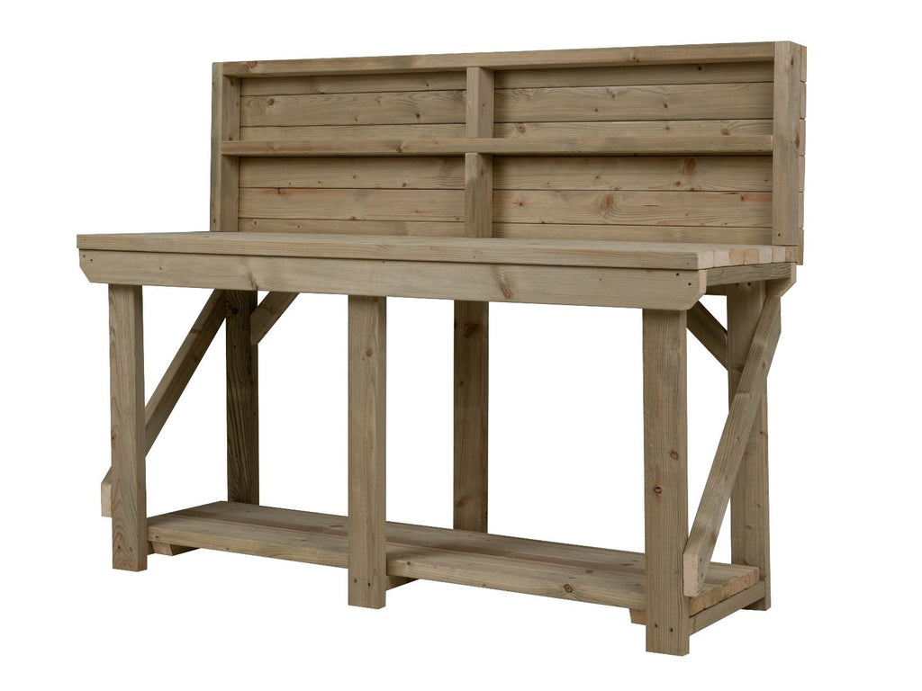 Indoor/outdoor workbench, pressure treated bench with back panel