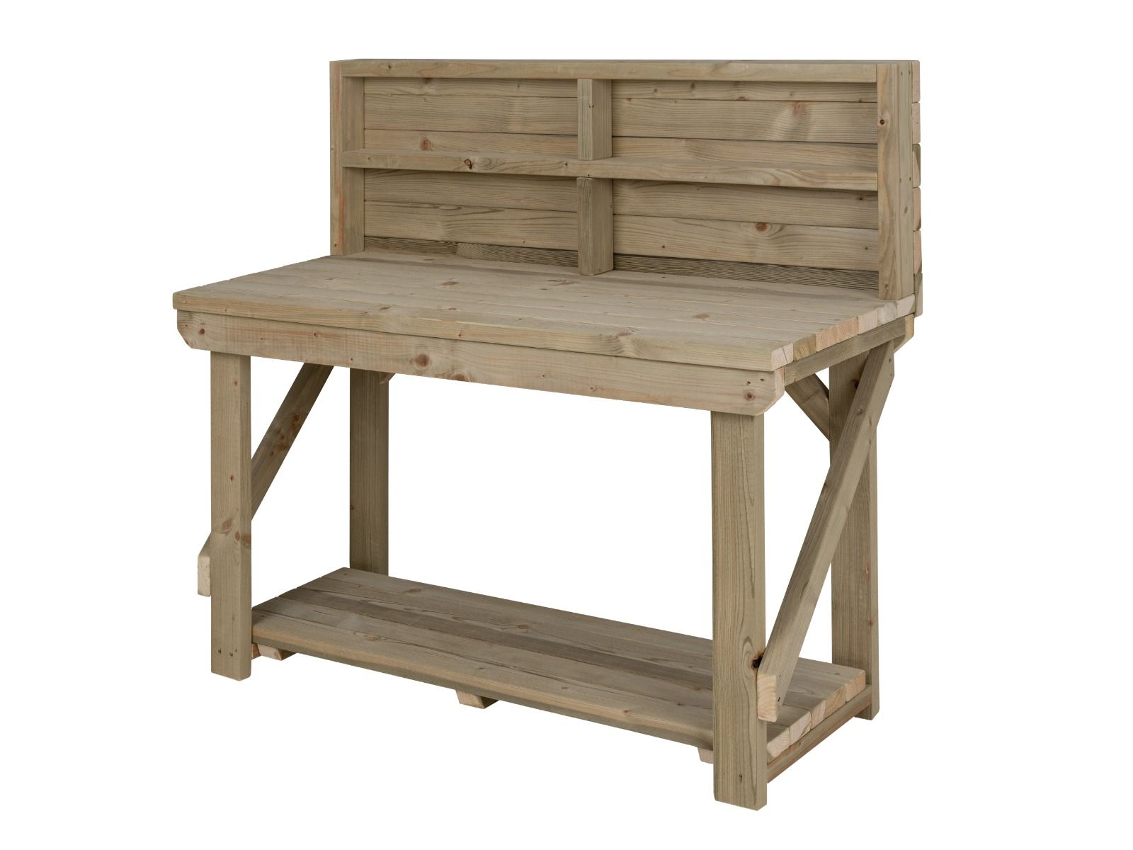 Indoor/outdoor workbench, pressure treated bench with back panel