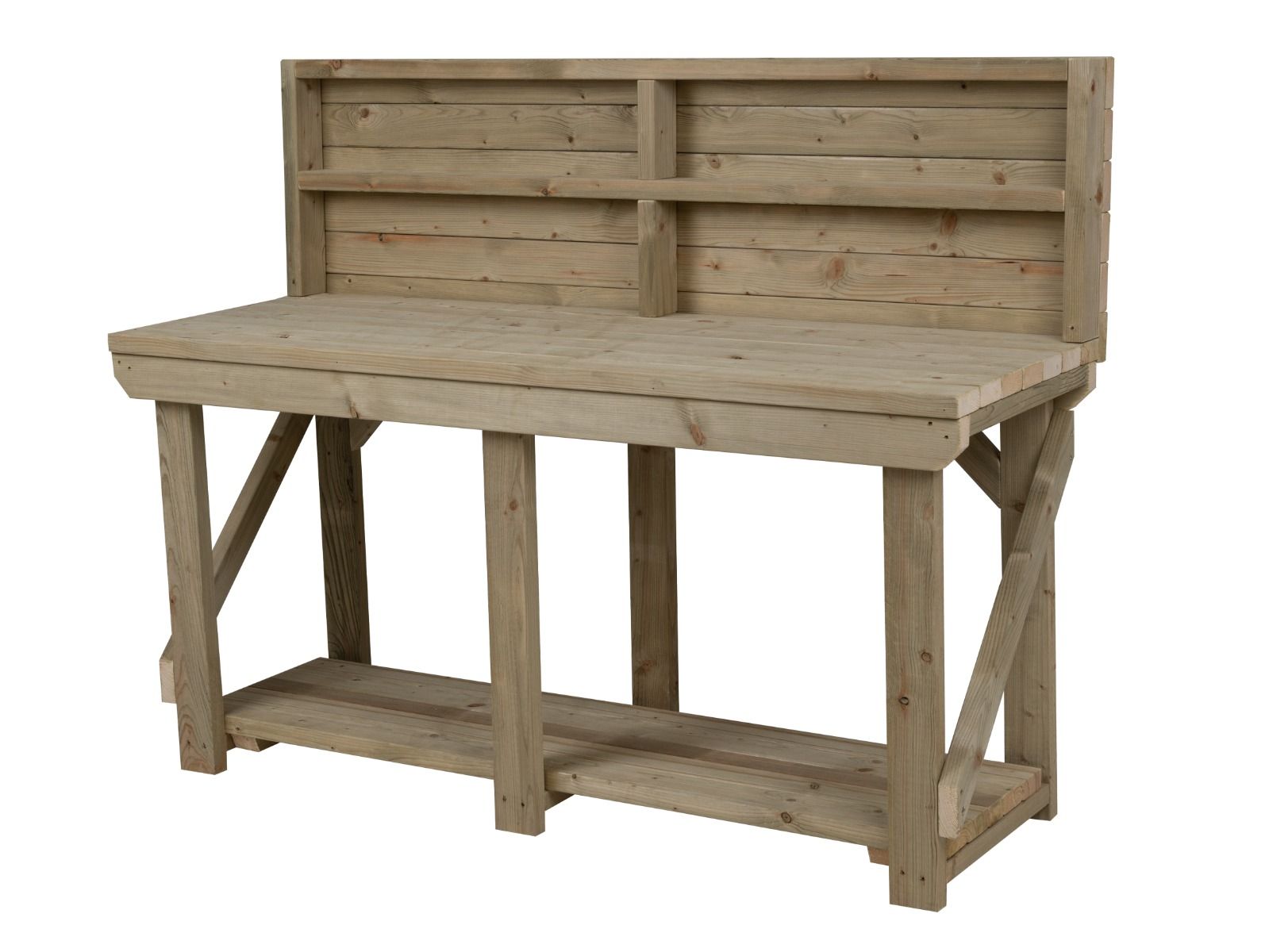 Indoor/outdoor workbench, pressure treated bench with back panel